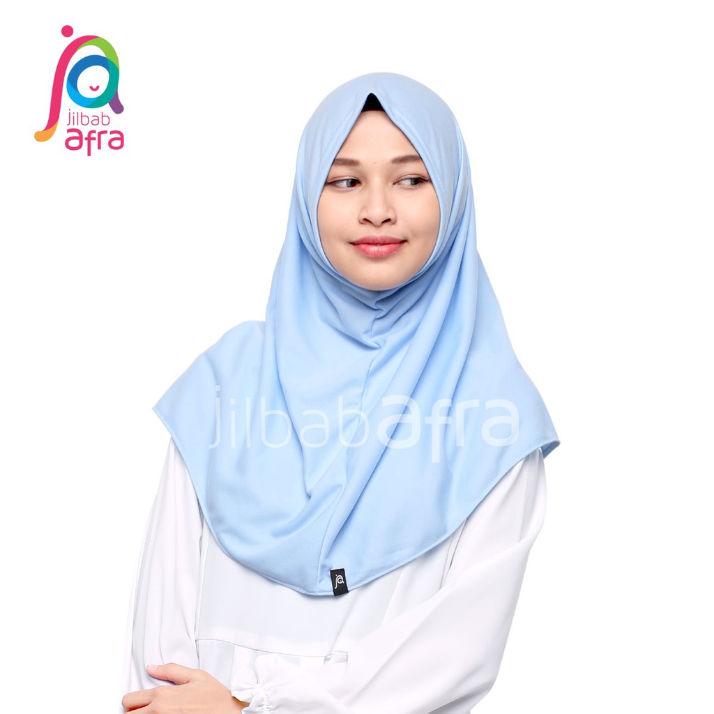 Jilbab Afra Syifa Baby Blue - Bergo Syiria Non Pet - Hijab Instan Bahan Kaos, Adem &amp; Lembut