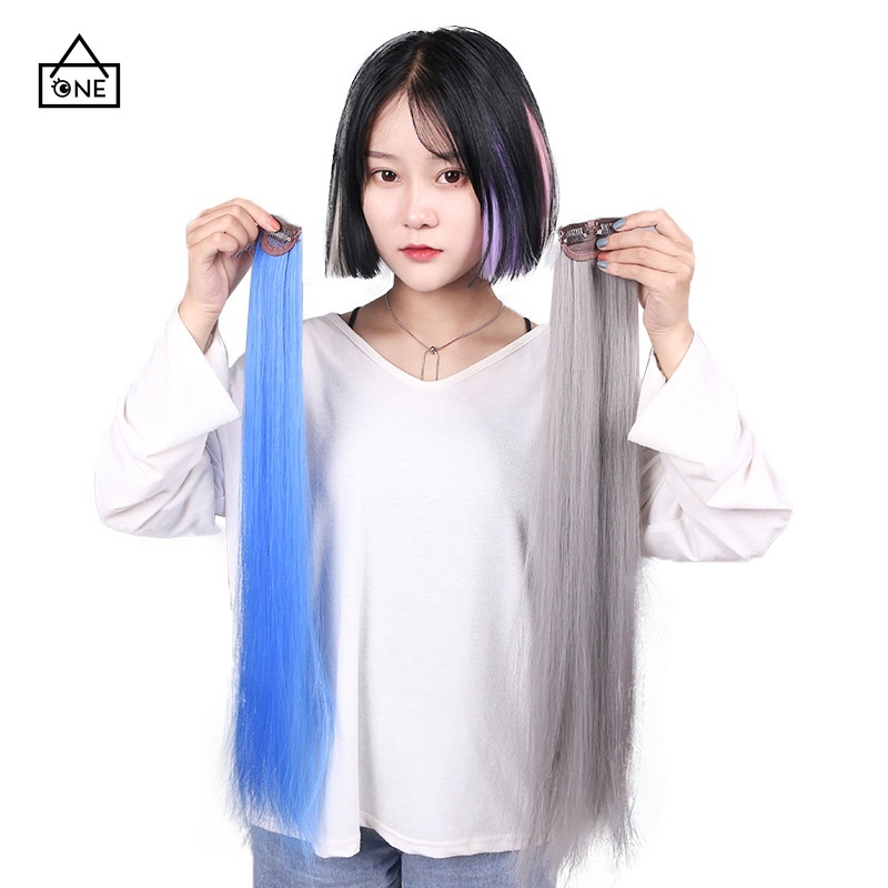 COD Fashion Wanita Warna-warni Potongan Wig Mulus Panjang Rambut Lurus dengan Klip Rambut Hair Accessories A one