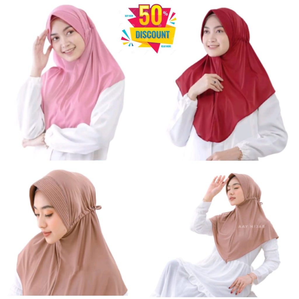 Best Promo Hijab Instant Serut Polos Jilbab Muslim Berkualitas Import Premium Bahan Jersey Kerudung 