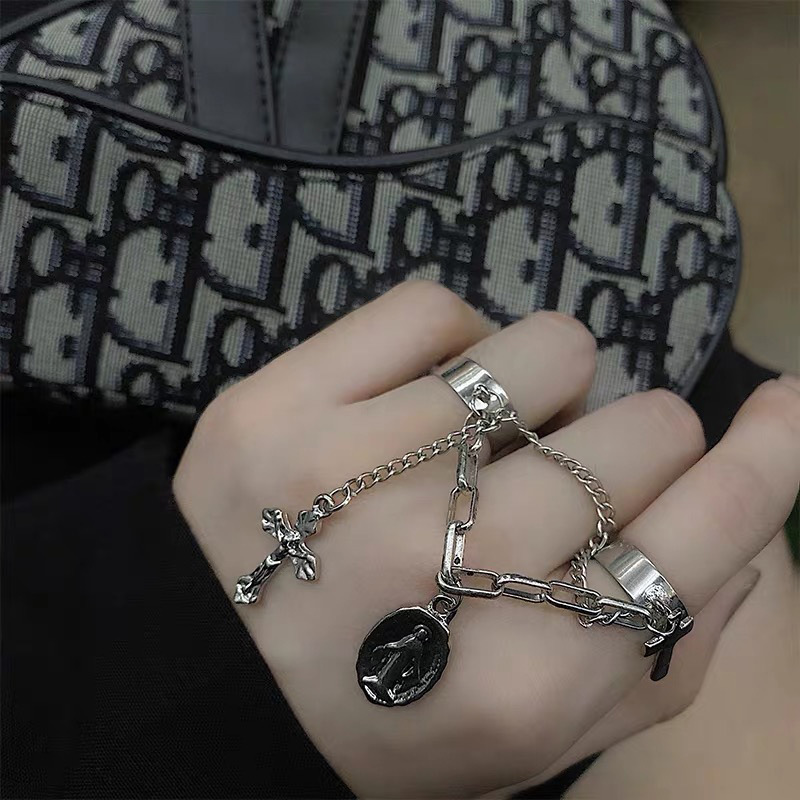 Cross Double Chain Ring Harajuku Dark Tide Hip Hop