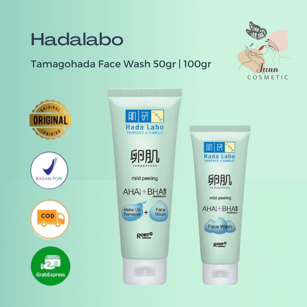 Hadalabo Tamagohada Mild Peeling Face Wash Make Up Remover 100gr / 50gr