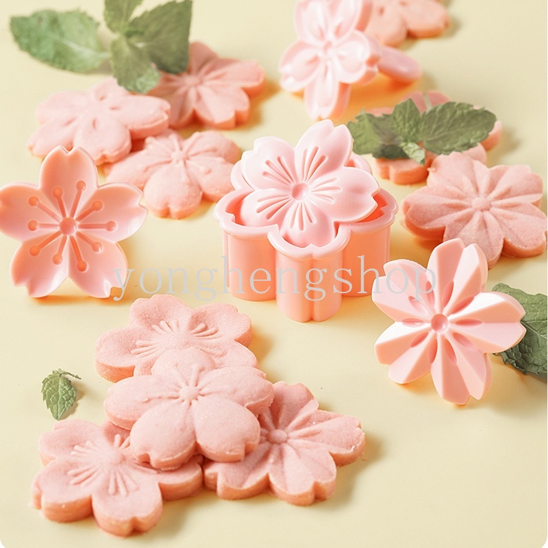 5Pcs / set Cetakan Kue / Biskuit Bentuk Bunga Sakura Warna Pink Dapat Digunakan Kembali