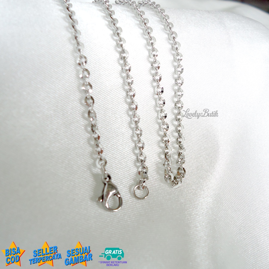 Lovelybutik - Kalung Titanium Anti Karat Rantai Kalung Wanita Pria Titanium Model Terbaru Rantai Nori Kaca Panjang Rantai 45 Cm