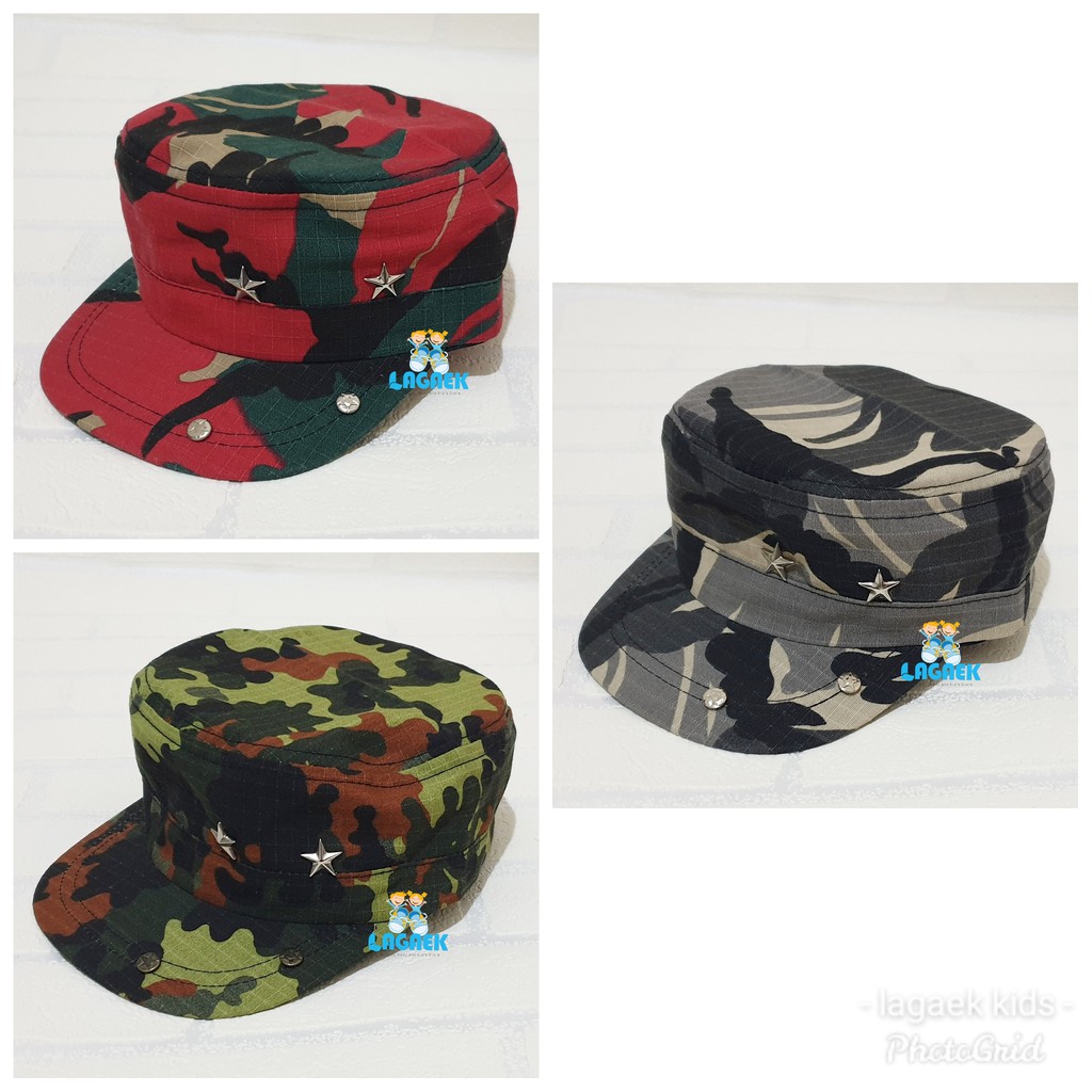 Topi Anak Army Laki Laki Loreng Usia 1 2 3 Tahun Keren Velcro - Topi Anak Keren Banyak Motif Bisa Pilih