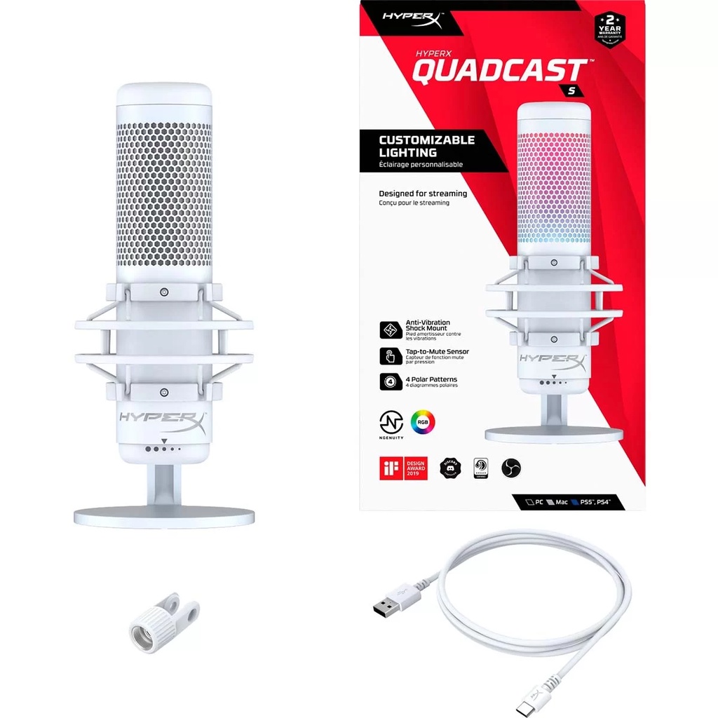 HyperX Quadcast S White RGB USB Condenser Gaming Microphone