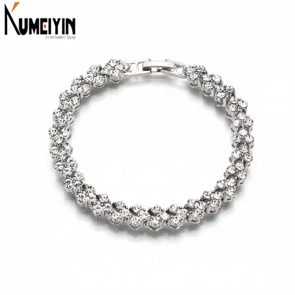 Gelang Bahan Stainless Steel Hias Kristal Dan Berlian Untuk Wanita