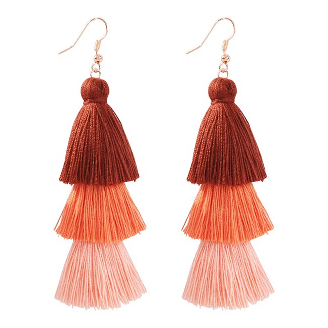 LRC Anting Gantung Fashion Brown Fringed Color Earrings F78003