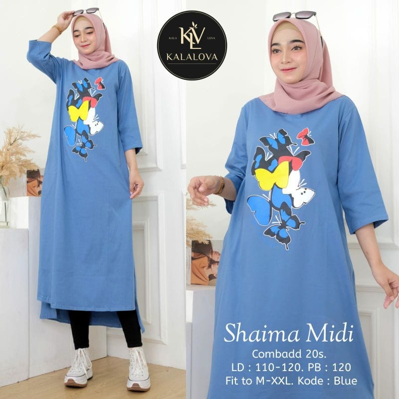 Shaima Midi Dress Muslim Long Dress Jumbo Baju Kaos Wanita Korean Style Ootd Kekinian Matt Combed Aplikasi Sablon