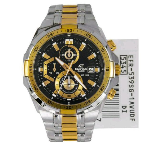 Casio Edifice Original Japan EFR 539D  - 1A2VUDF Chain Stainless SilverGold Dial Black