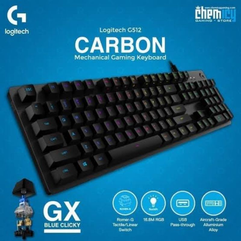 Logitech G512 Carbon Mechanical GX Blue Switch Gaming Keyboard RGB Logitech ORIGINAL