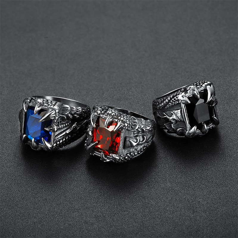 Cincin Logam Batu Permata Cakar Naga Fashion Pria