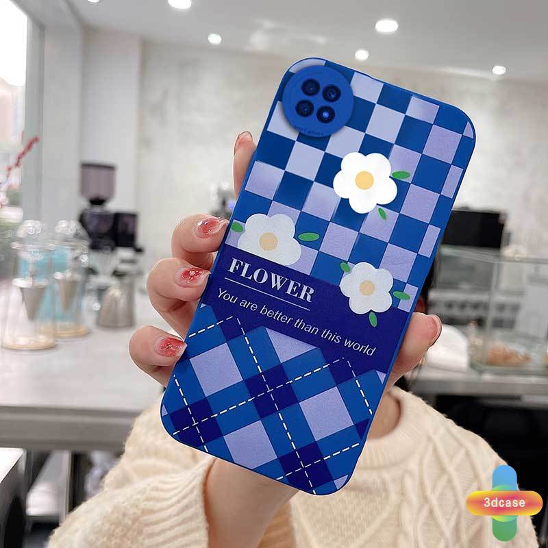 Casing Soft Tpu Case Xiaomi Redmi Note 9 8 10 10S 9 10 PRO MAX 11 9S Xiaomi Redmi POCO C3 C31 X3 NFC X3 PRO Redmi 9 9C NFC 9A 9i 9T 9AT 9 PRO Power 10X POCO M2 PRO 10 Prime Klein Blue Plaid White Flower Anti-fall Case