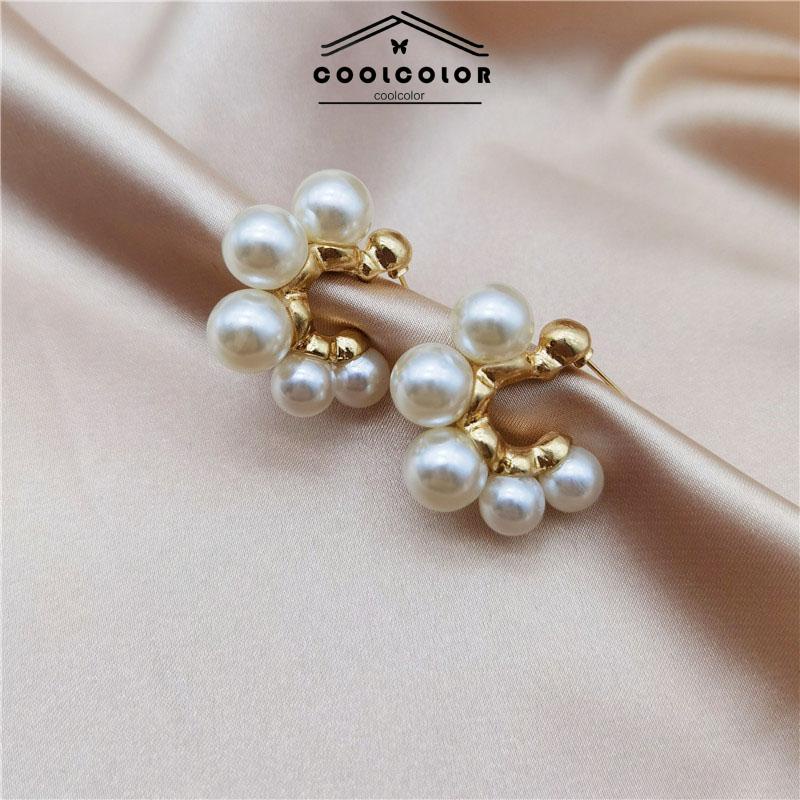 COD❤️1 Pasang Anting Stud Mutiara Pejantan Lingkara Anti Memudar Earrings panjang Aksesoris Wanita Fashion Tusuk Mewah Korea Gaya Rumbai