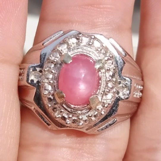 Cincin Batu Permata Pria / Wanita Pink Ruby Star Asli dan Natural