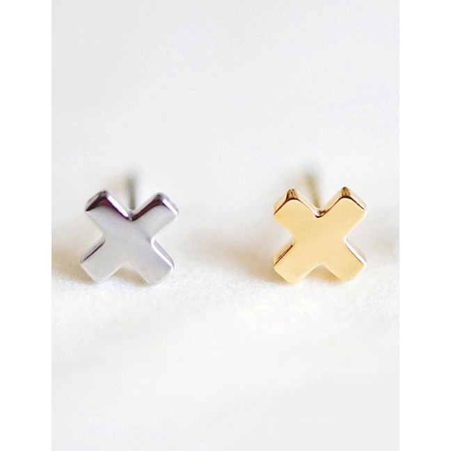 LRC Anting Tusuk Fashion Steel Color Stainless Steel Cross Stud Earrings F59830