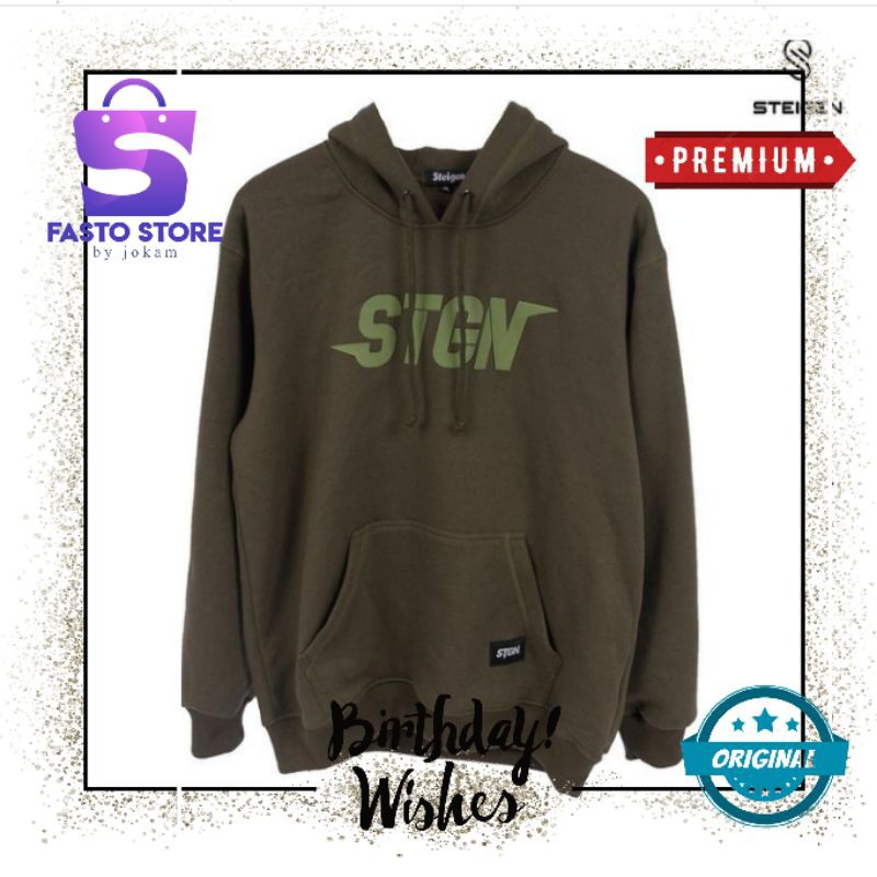Hoodie Jaket Sweater Pullover HC Steigen Pria Wanita Keren Kekinian Warna Hijau Olive Original