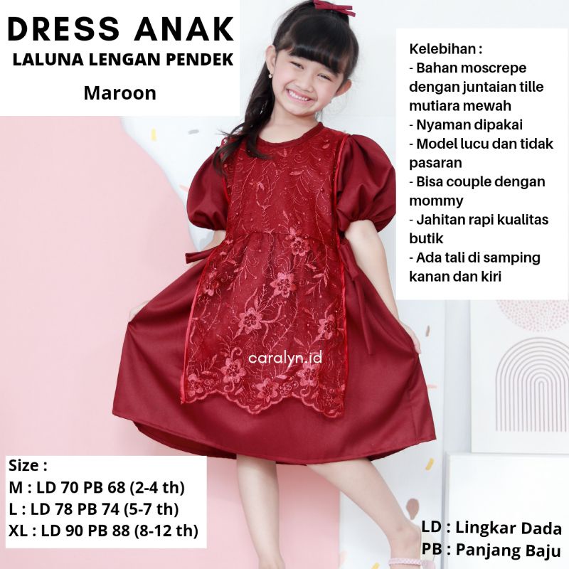 DRESS ANAK LALUNA LENGAN PENDEK PREMIUM