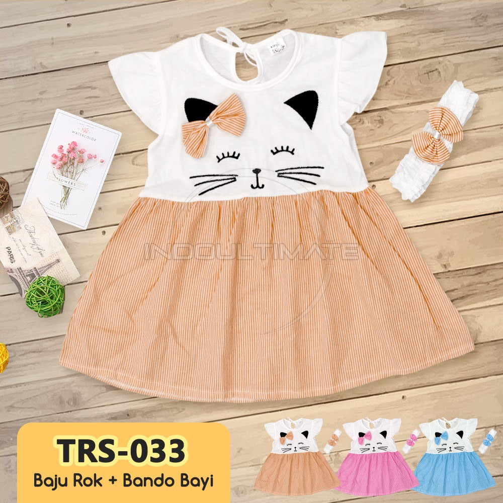 Baju Bayi Perempuan + Bando TRS-033 Baju Rok Terusan Bayi Rok Bayi Perempuan Pakaian Bayi Perempuan