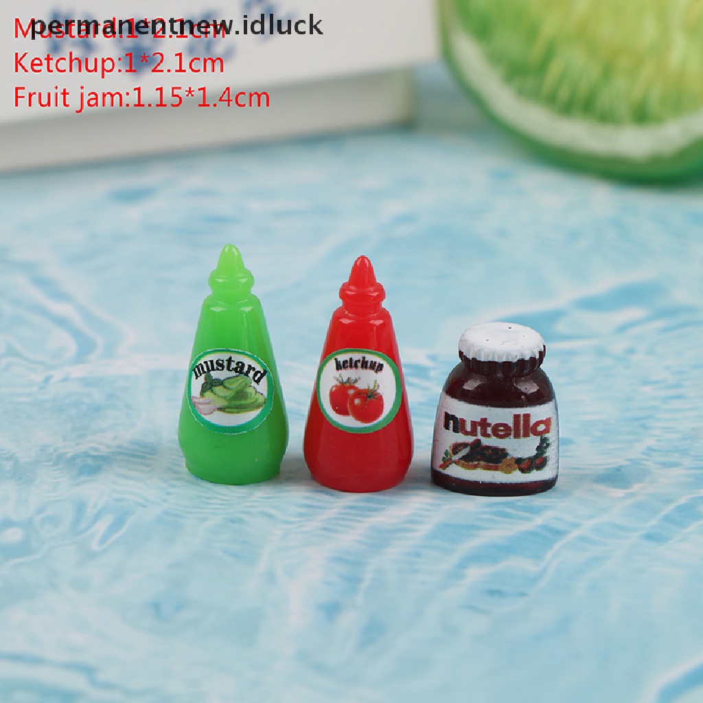 Luckypermanent 3Pcs / Set Mainan Miniatur Botol Bumbu / Kecap / Mustard Untuk Aksesoris Rumah Boneka