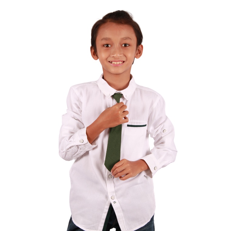 Twist Kids - George C, Christmas Series, Kemeja Putih Polos Lengan Panjang Free Dasi Anak Laki-laki