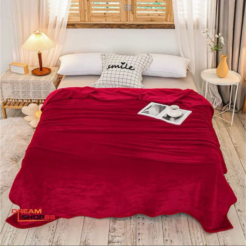 Selimut Bulu Halus Ukuran 160x200cm / Selimut Bulu Dewasa Tebal Super Lembut-merah