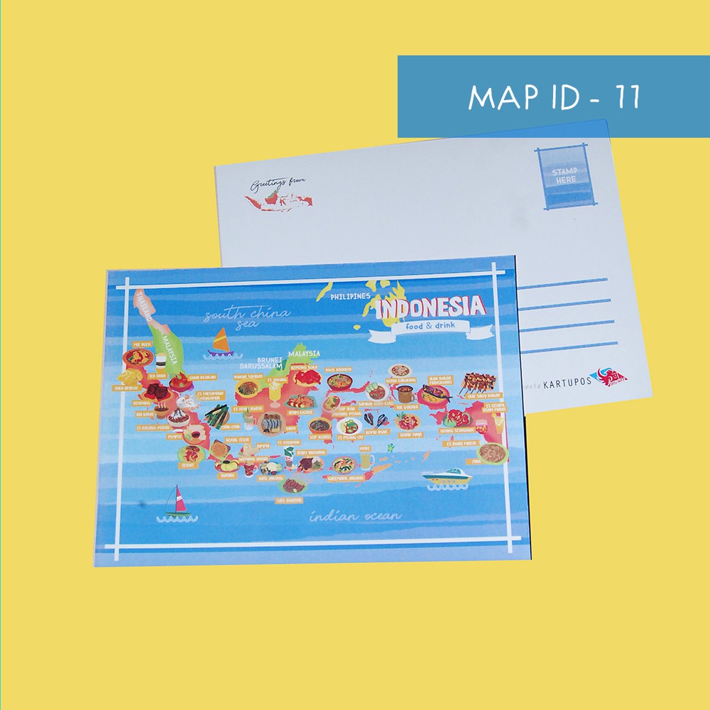 

Kartu pos - Postcard Map Indonesia food and drink 2018