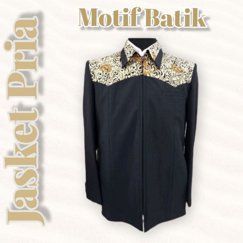 Jasket pria warna hitam, motif batik yang mewah