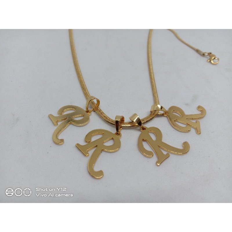 kalung huruf lapis emas asli 24 karat TERLARIS