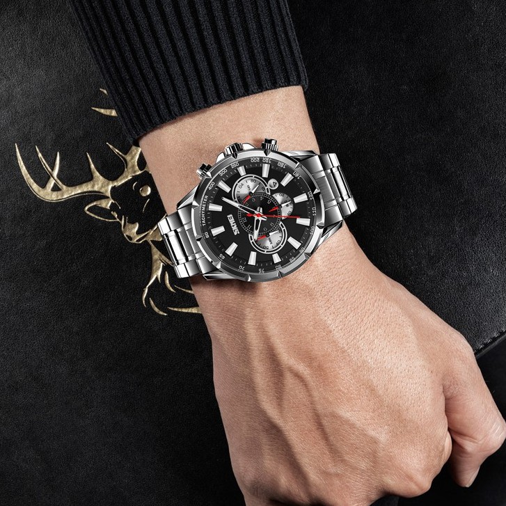 SKMEI 9241 Jam Tangan Pria Analog Chronograph Tali Stainless WATCHKITE WKOS