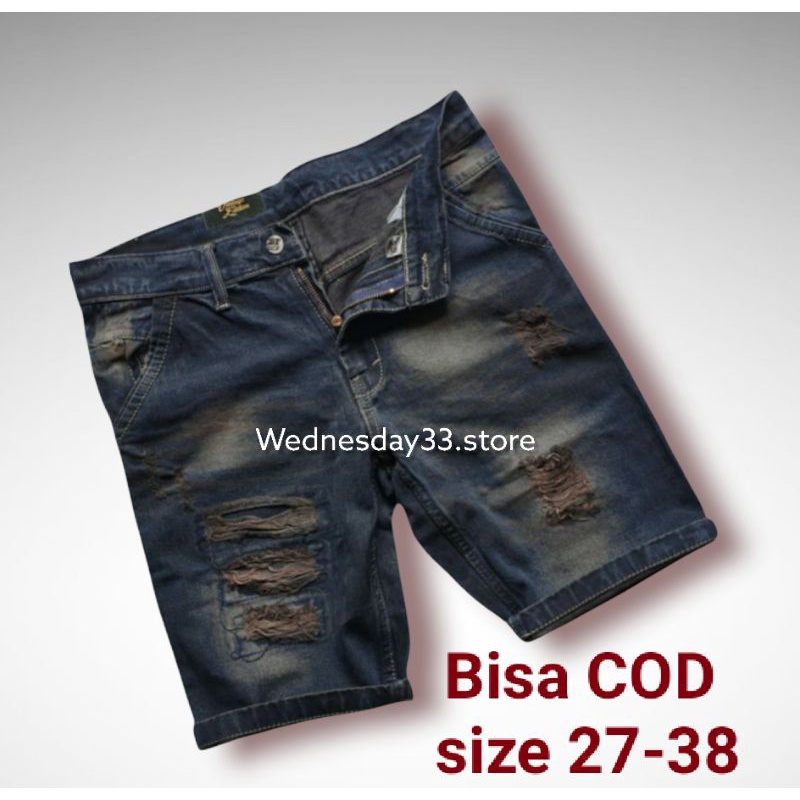 Celana Pendek Pria Jeans Sobek Cowok Keren Short Robek Santai Fashion Style Casual Korean Premium Di
