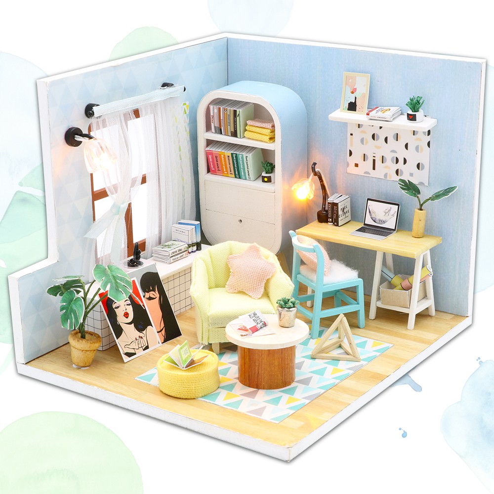 Cutebee Diy Dollhouse Miniatur Rumah Rumahan  Furnitur 