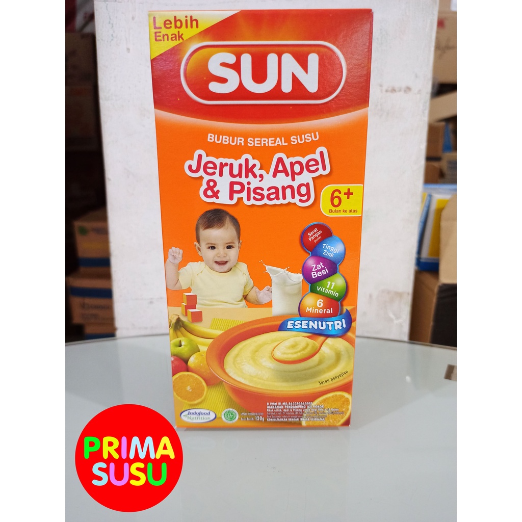 Sun Bubur Sereal Susu Jeruk, Apel &amp; Pisang 6+ 120 GR