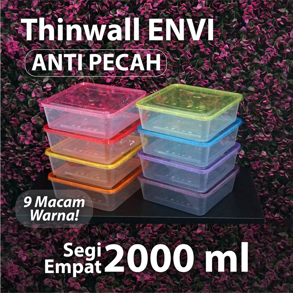 (Bekasi) Thinwall Anti Pecah 2000 ml - Thinwall ENVI - Kotak Makanan - Square