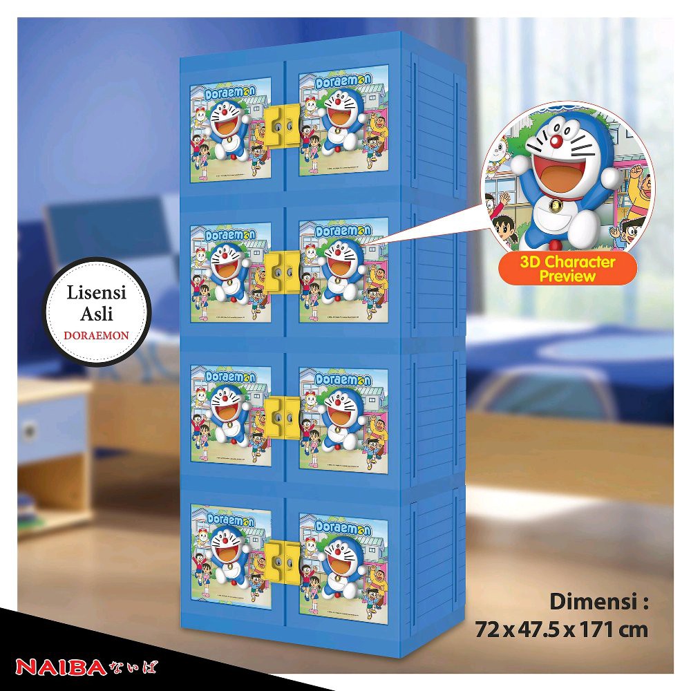 LEMARI PLASTIK NAIBA DORAEMON SUSUN 4 BIRU