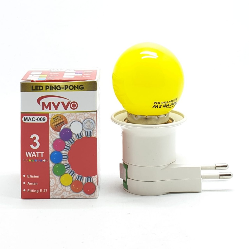 Myvo Yellow Lampu Led Ping Pong 3W E27 Warna Kuning Yellow + Linux Fiting Colok Switch / LAMPU TIDUR