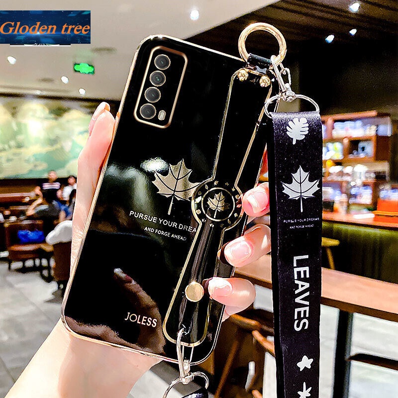 Case Motif Daun Maple Dengan lanyard Untuk Huawei Y7A