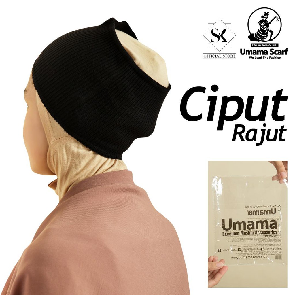 Aksesoris Hijab Terbaru Bandana Ciput Rajut Umama Scarf elastis Warna HITAM &amp; RANDOM