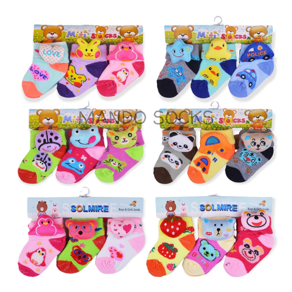 ( 3 PASANG ) KAOS KAKI BAYI SAMPING BONEKA UMUR 2 ~ 6 BULAN.