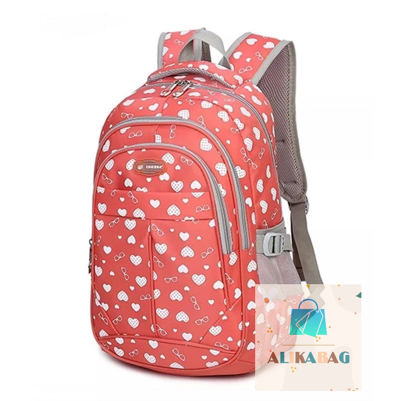 ALIKA BAG - Tas Gendong Anak-anak Tas Sekolah SD SMP SMA Motif Love Untuk Remaja Perempuan Ransel Tas Sekolah