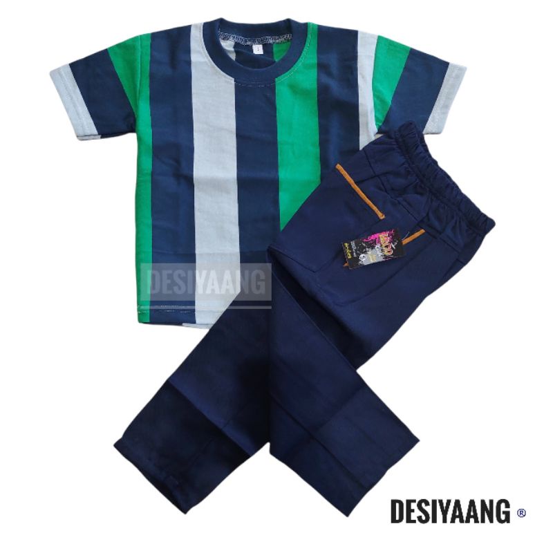 Setelan Anak LAKI LAKI Kaos Salur Celana Chinos SIZE S 3-4tahun Oblong Stripe