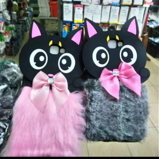 Boneka Bulu Softcase Oppo A71 Case Kucing Mimi Cat Bulu Silikon 3D Case 3Dimensi