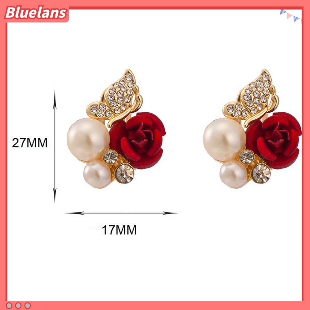 Anting Stud Untuk Hadiah: Model Gantung Mutiara Kubik Zirkon Imitasi Warna Emas Merah Bahan Logam