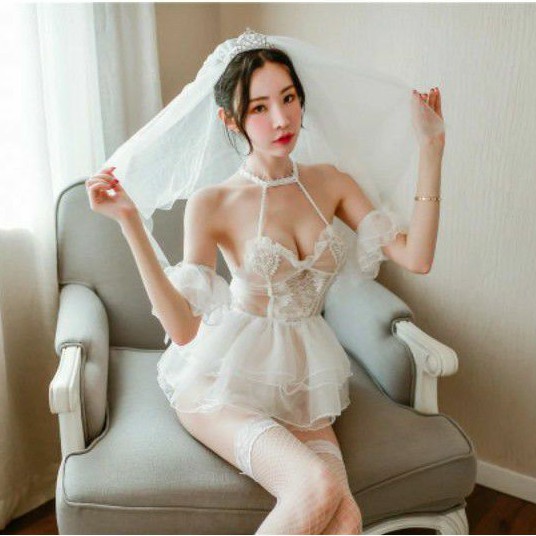 《Phiphii》PREMIUM Sexy Lingerie Wedding Bride Set Crown + Stocking Cosplay Bridal Shower