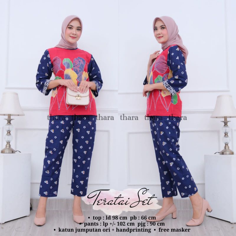 SETELAN BATIK KERJA WANITA /SETELAN BATIK KANTOR TERMURAH TERATAI SET FREE MASKER
