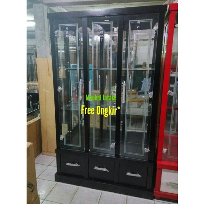 Bufet Pajangan Minimalis 3 Pintu Full Kaca - Bupet Lemari Pajangan