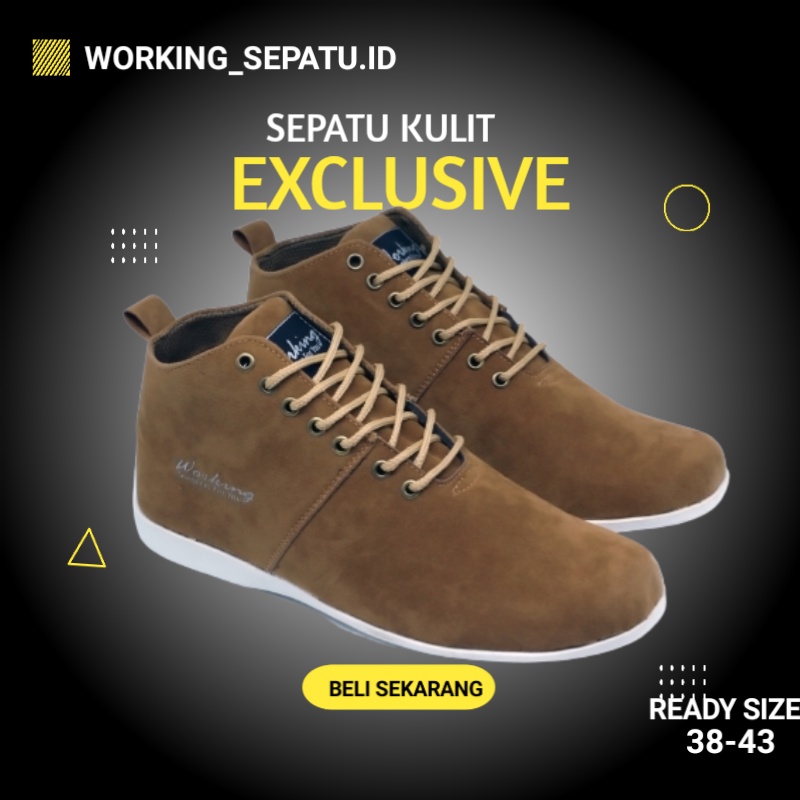 Sepatu Kulit Boots Pria Original Buat Kerja Kantor Sekolah Kuliah Spatu Sneakers  Casual Keren WORKI