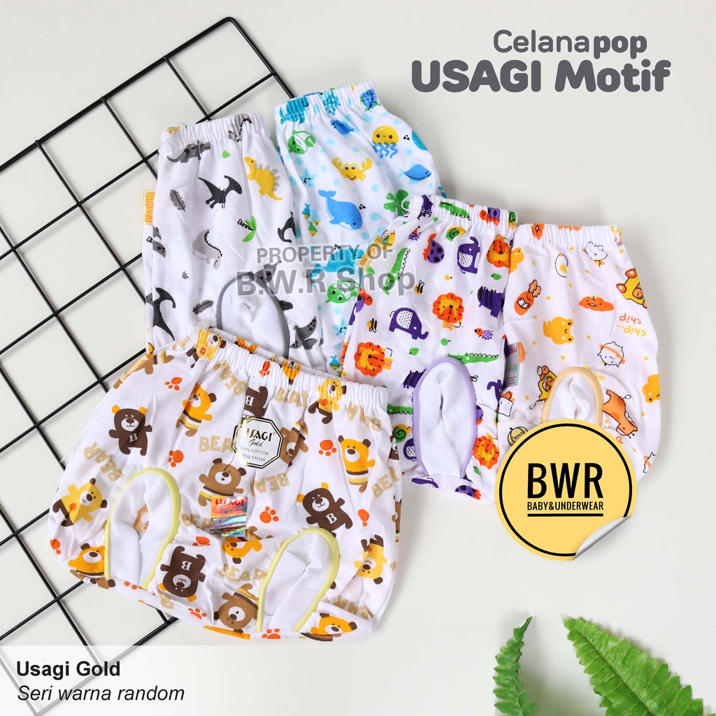 [ 6pc ] Celana POP Usagi Gold / Celana Kodok Kaki Bulat Bayi Newborn Motif Lucu | Bwr