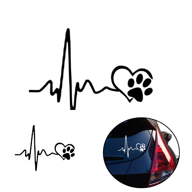 13×10.3cm Cardiogram Of Love Dog Paw Funny Reflective Car Stickers / Automobile Self-Adhesive Vinyl Sticker for All Cars