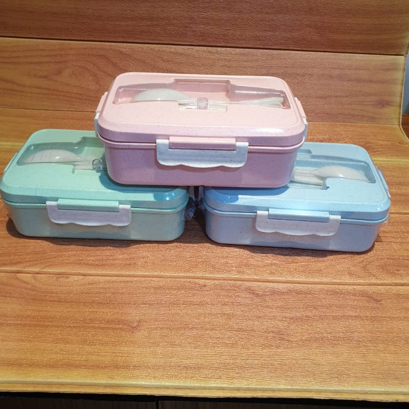 Lunch Box Komplit Sendok &amp; Garpu / Tempat Makan Sekat 3 Komplit / Tempat Makan Murah