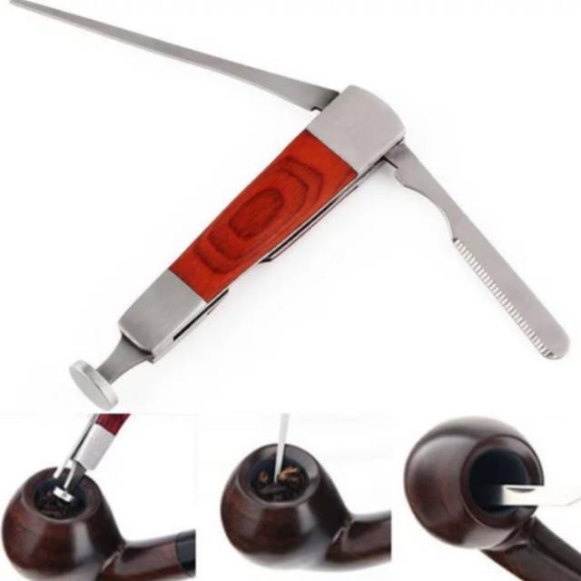 Tamper, Alat Pembersih Pipa Cangklong, 3 in 1 Pembersih Pipa Cangklong Stainless Steel Handle Kayu